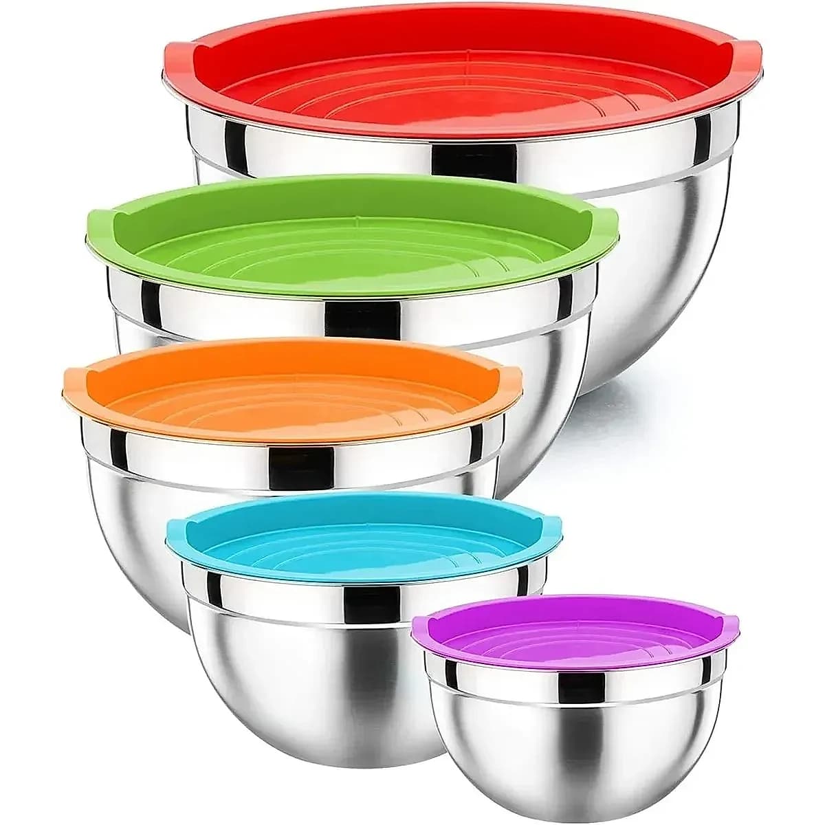 Stainless Steel Salad Mixing Bowls With Lids - 5Pcs