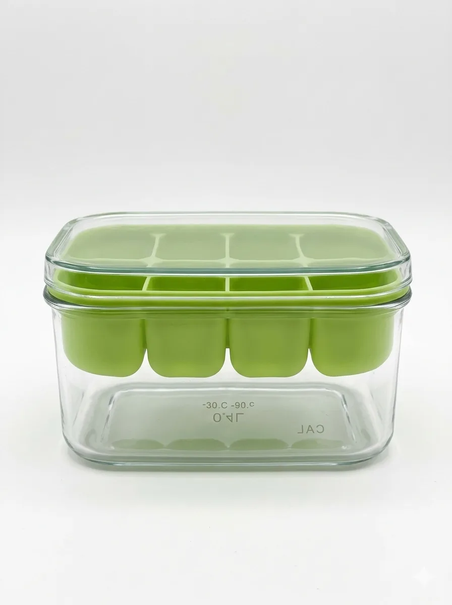 Glass Container with Silicone Ice Cube Tray Mould